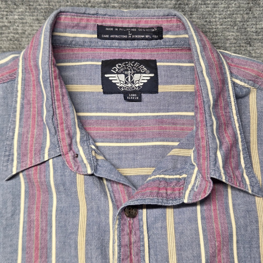 Vintage 1991 Dockers Shirt Mens L Striped Long Sleeve 90s Cotton Preppy Grandpa - Picture 7 of 14
